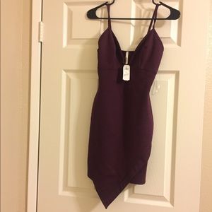 Maroon Asymmetrical Bodycon Dress