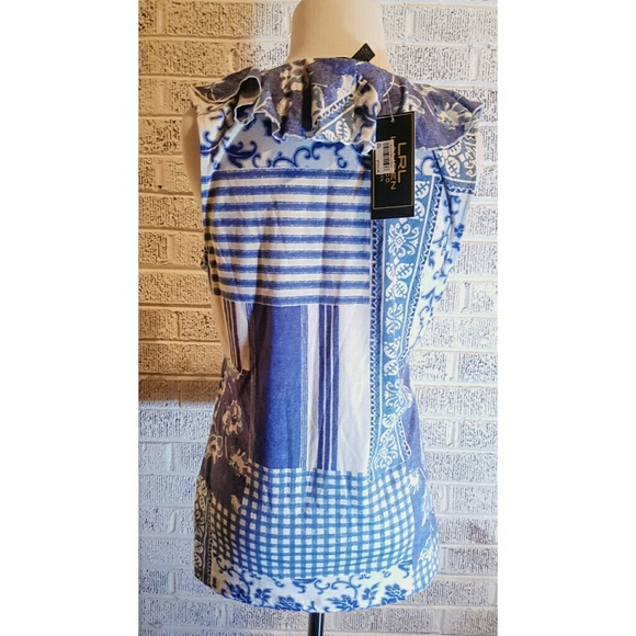 LRL Ralph Lauren Sleeveless Top Blue White NWT - Picture 2 of 6