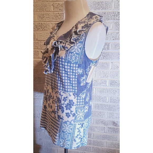 LRL Ralph Lauren Sleeveless Top Blue White NWT - Picture 3 of 6