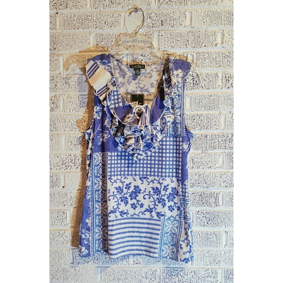 LRL Ralph Lauren Sleeveless Top Blue White NWT - Picture 4 of 6