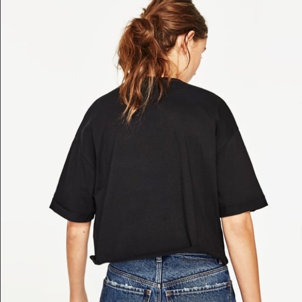 Zara black t shirt with gem detail on front NWT - Picture 2 of 6