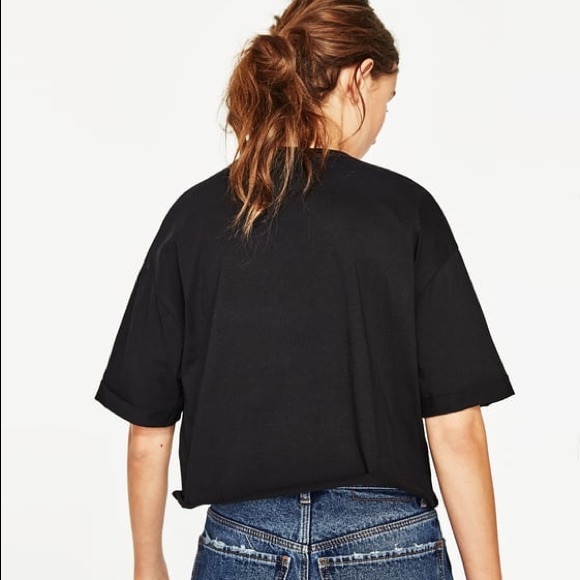 Zara black t shirt with gem detail on front NWT - Picture 2 of 6