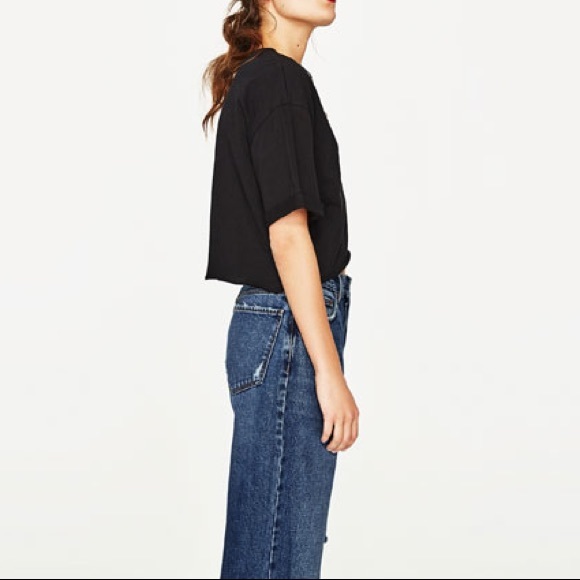 Zara black t shirt with gem detail on front NWT - Picture 3 of 6