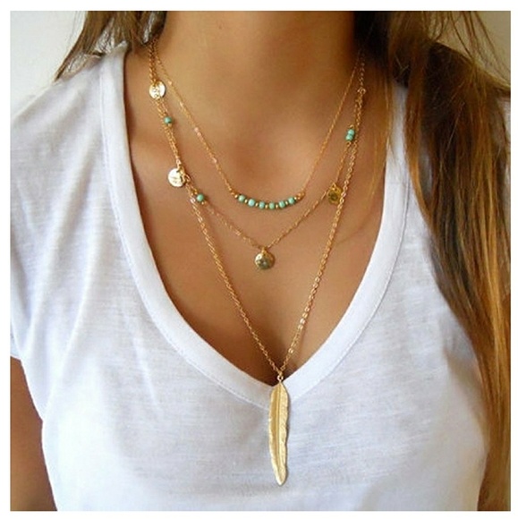 💖Multilayer Gold Plated Pendant Chain Necklace - Picture 1 of 2