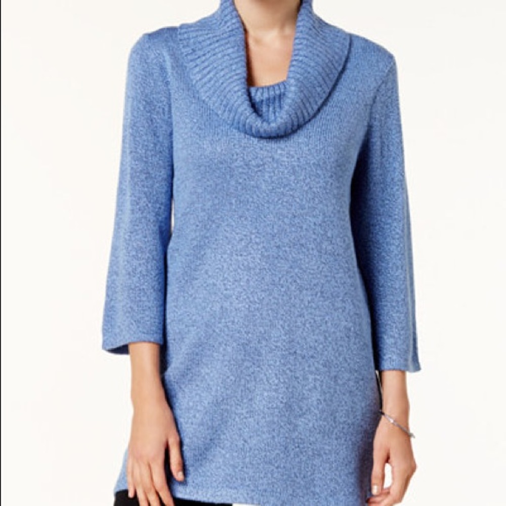 Karen Scott Cowl Neck Tunic Sweater 3/4 sleeves