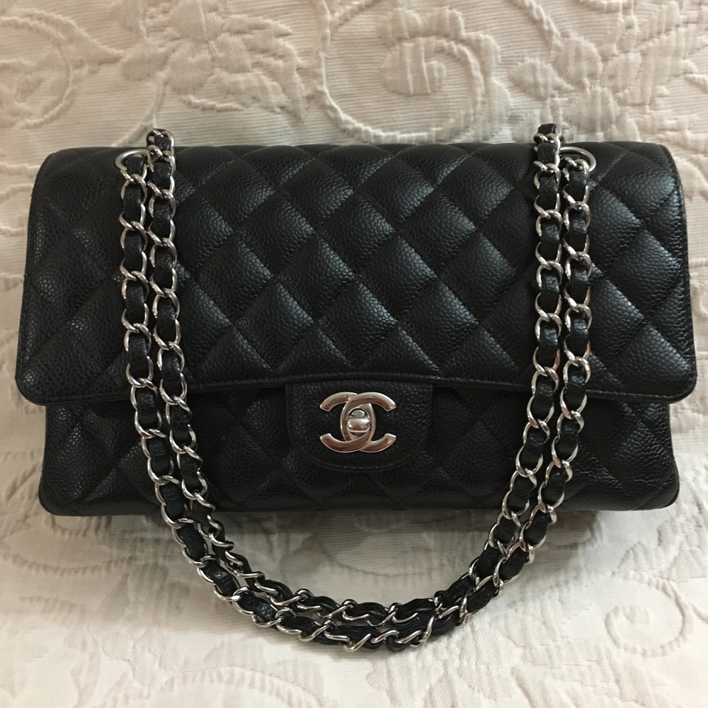 Chanel Medium Flap Caviar Black Silver Hardware