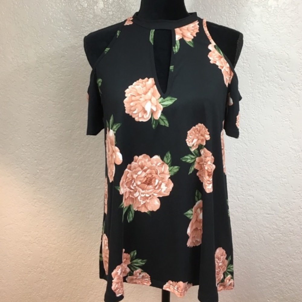 Black Floral Tunic with Pink Flowers