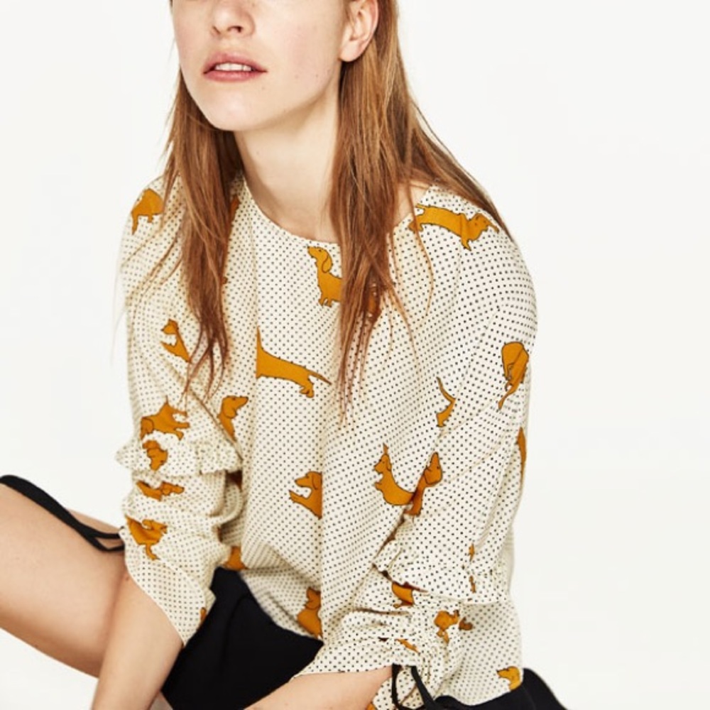 Zara short blouse with dog print - Picture 1 of 6