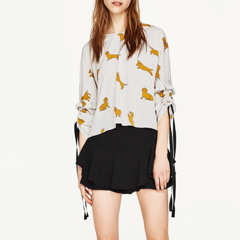 Zara short blouse with dog print - Picture 2 of 6