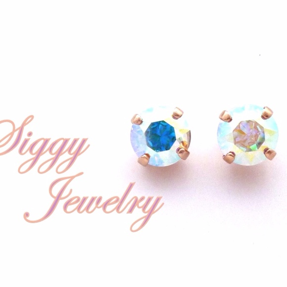 Swarovski Crystal Stud Earrings, 8mm Crystal AB - Picture 3 of 8