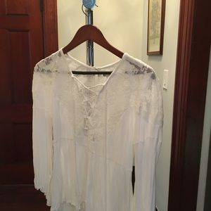 White lace-up bohemian style top