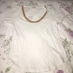Jcrew White T-shirt with Gold Beading Detail