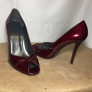 Stuart Weitzman candy apple red peek toe stilettos
