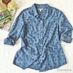 Old Navy Floral Chambray Button Down