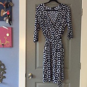 INC Blue&White Geometric Patterned Dress