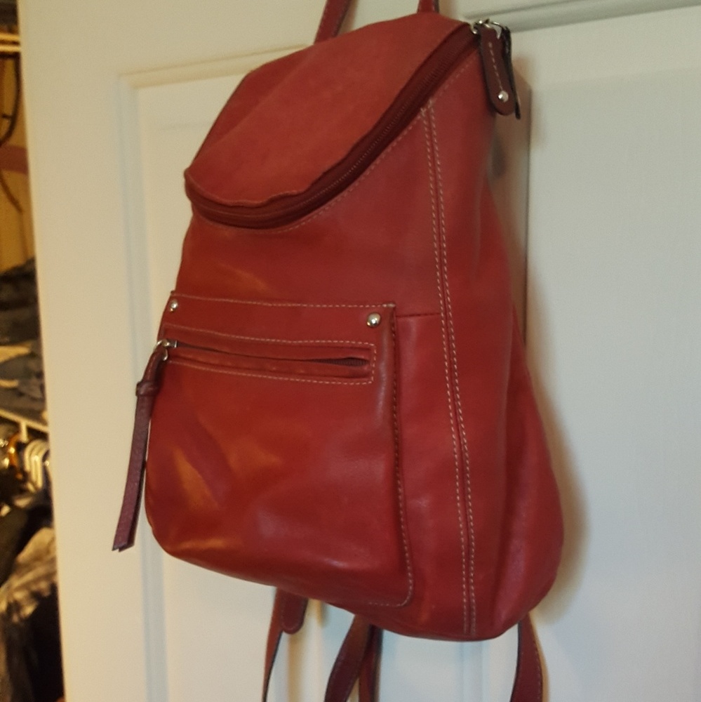Red leather backpack purse
