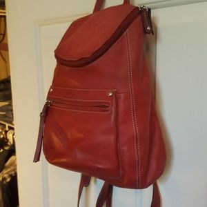 Red leather backpack purse