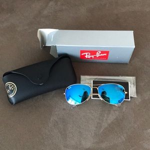 New! Ray Ban - Sunglasses - Gold w/ Blue lens