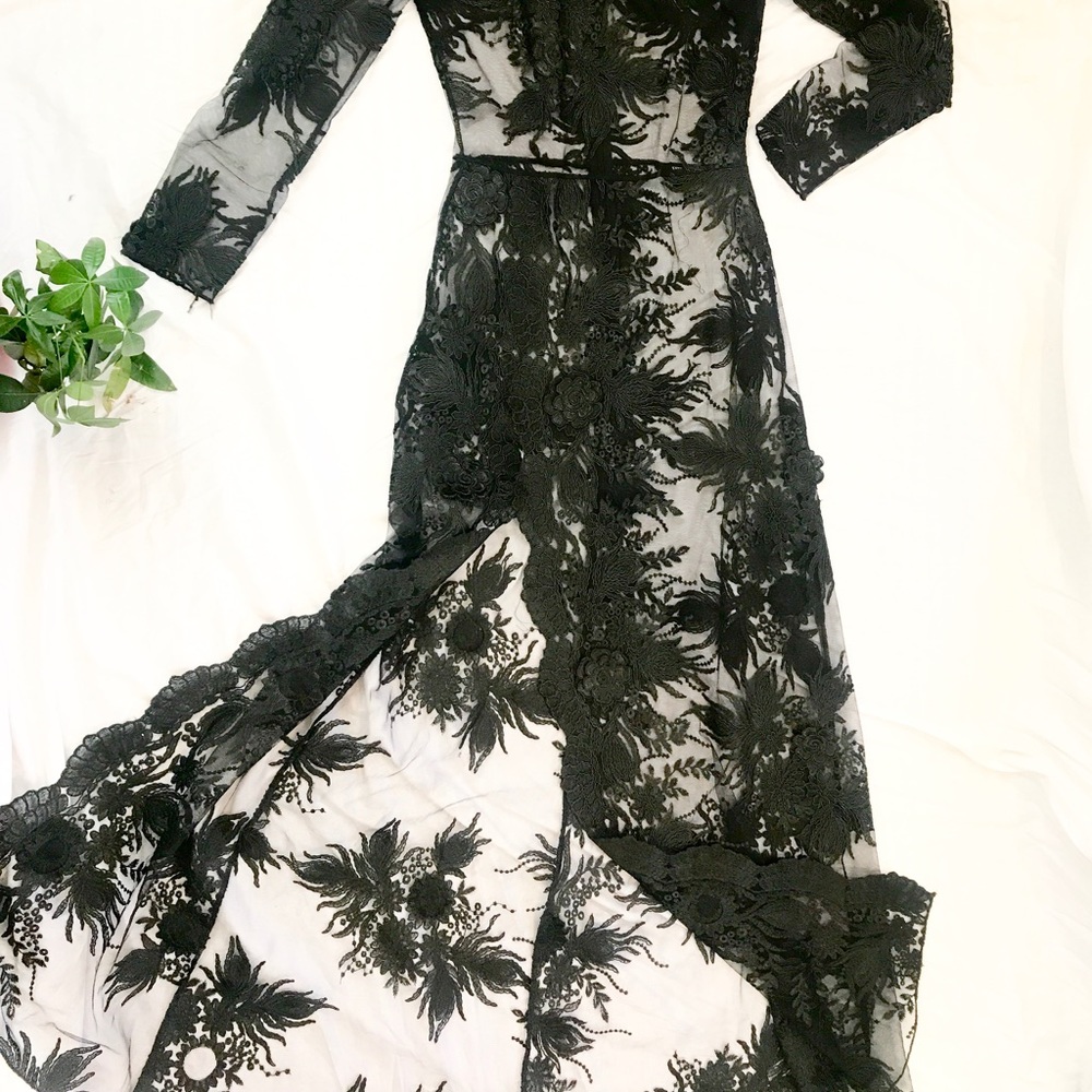Black, mesh & embroidered Gown