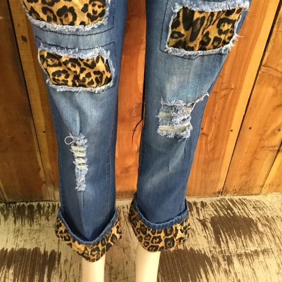 Leopard trim jeans clearance