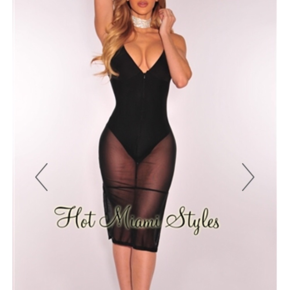 Black mesh bodysuit dress