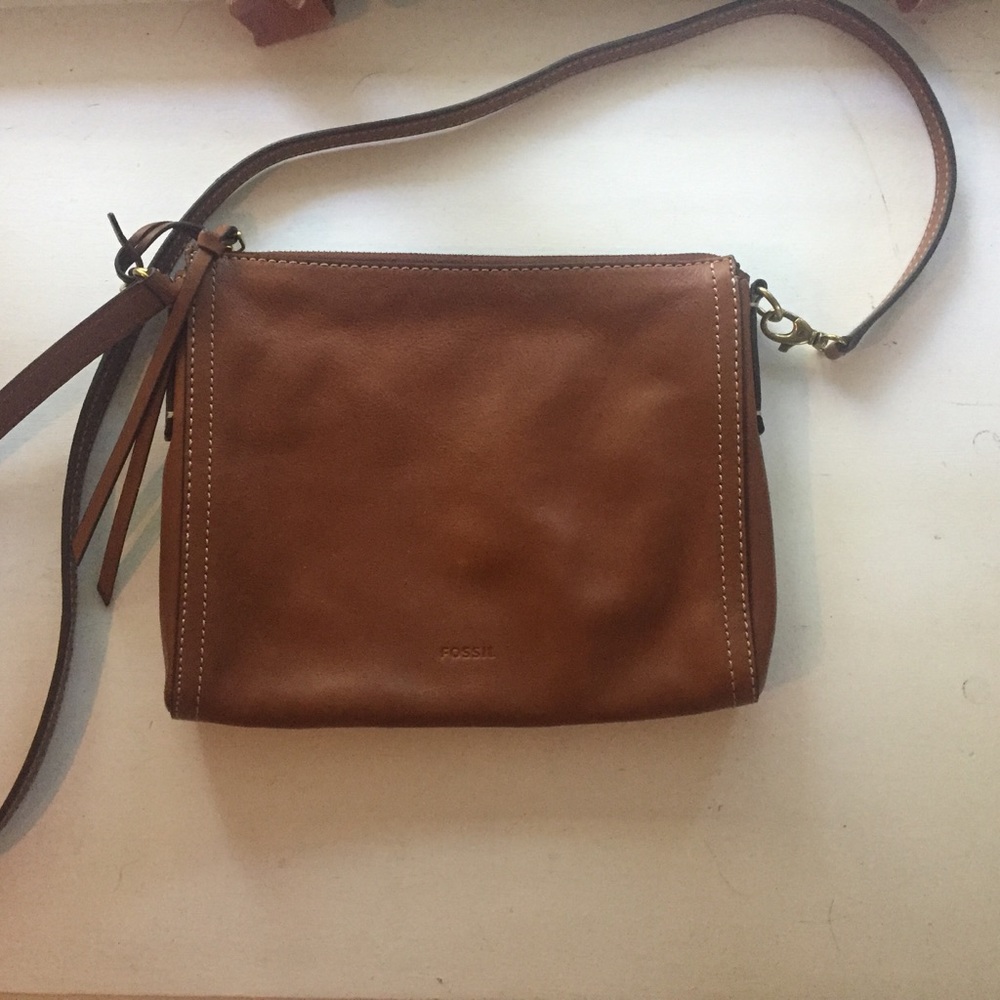 Fossil Cognac Tan Leather Crossbody Purse Bag