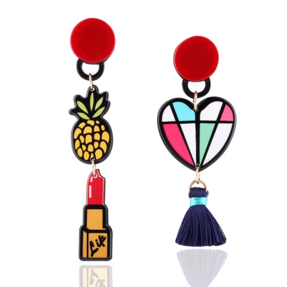 Pineapple Heart Lipstick Tassel Earrings 🍍💄❤️