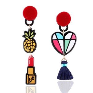 Pineapple Heart Lipstick Tassel Earrings 🍍💄❤️