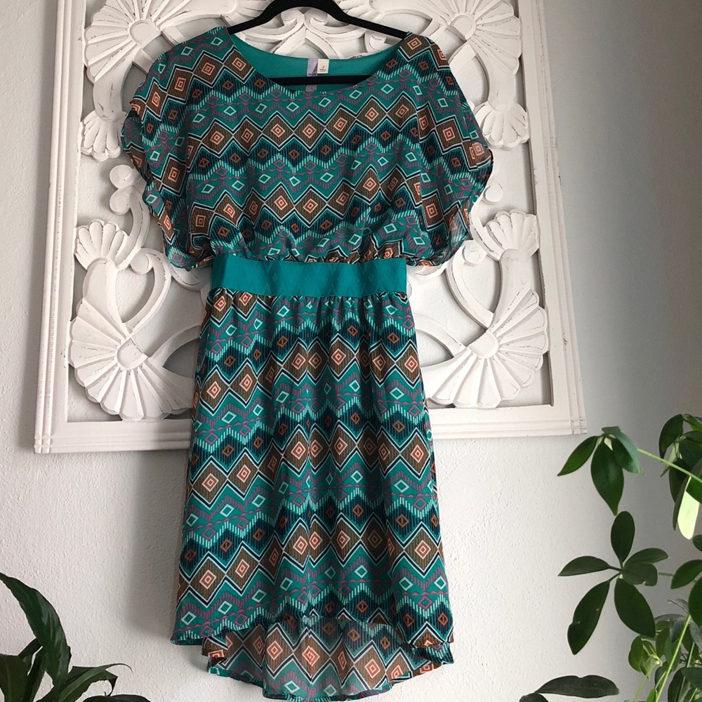Francesca’s Turquoise Chiffon Alya Dress EUC