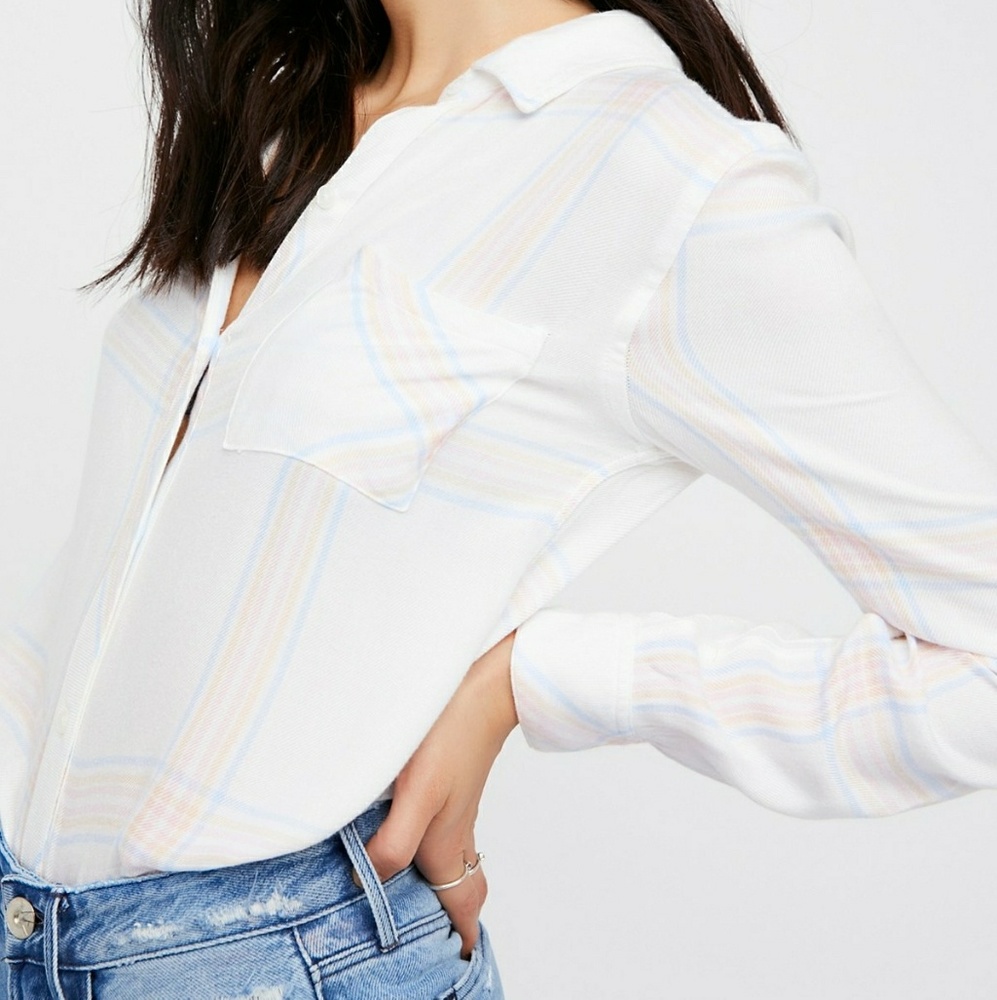 Free People Pastel Plaid Button Down