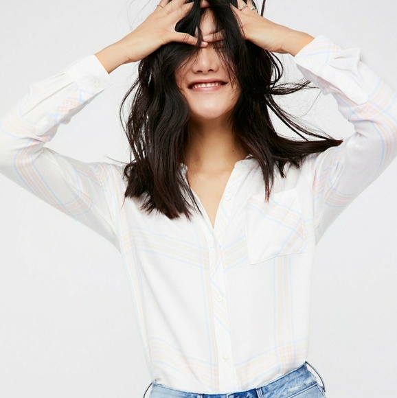 Free People Pastel Plaid Button Down - Picture 2 of 5