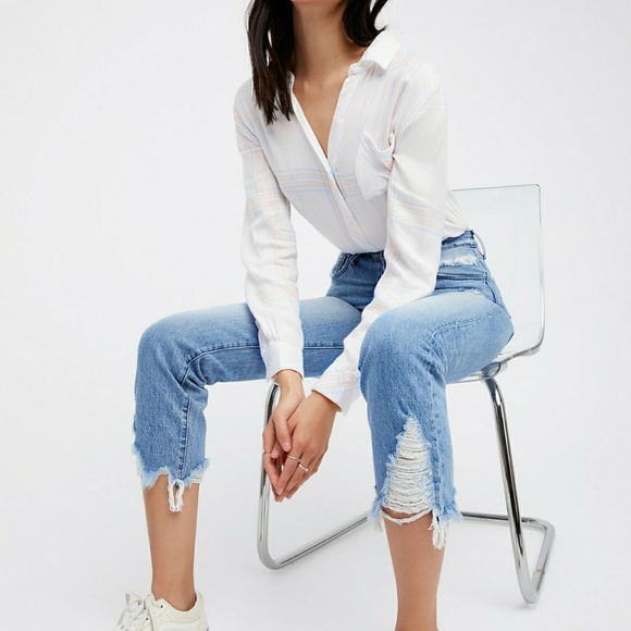 Free People Pastel Plaid Button Down - Picture 3 of 5