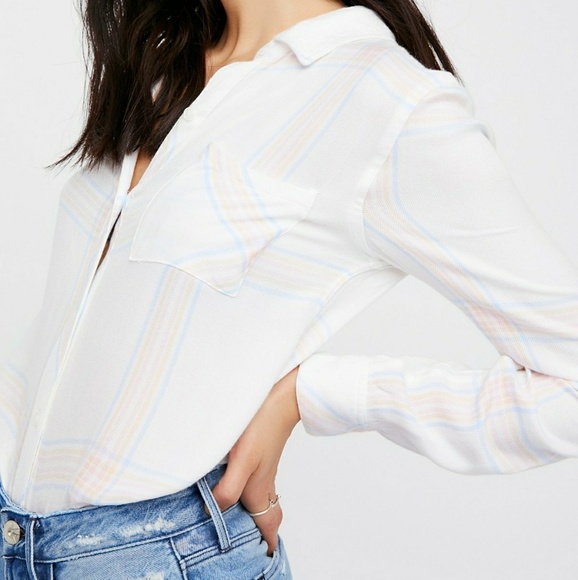 Free People Pastel Plaid Button Down - Picture 1 of 5