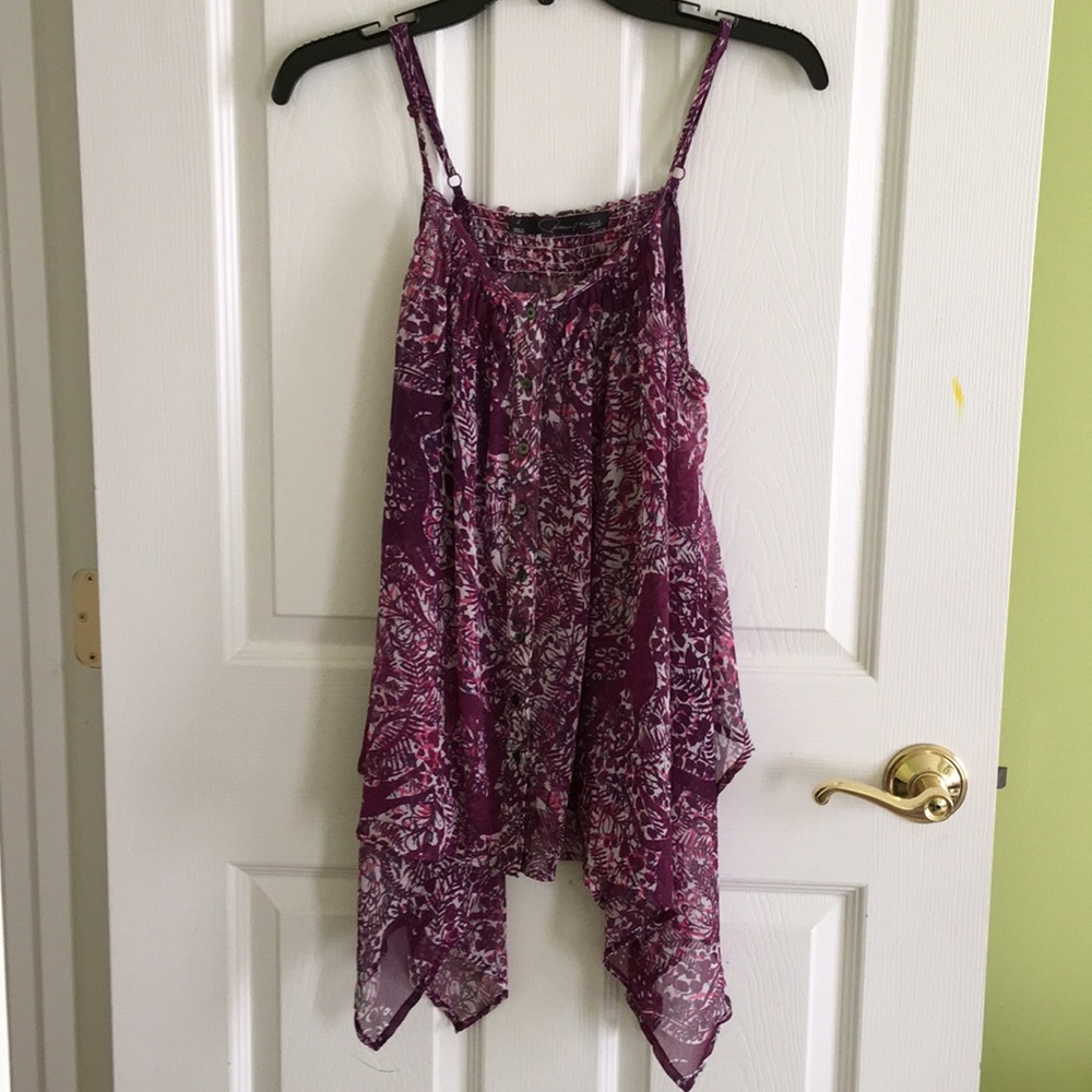 Purple patterned spaghetti strap tunic