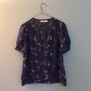 Navy + Watercolor Blouse