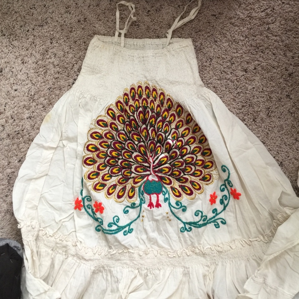 Embroidered peacock cotton dress XS/S