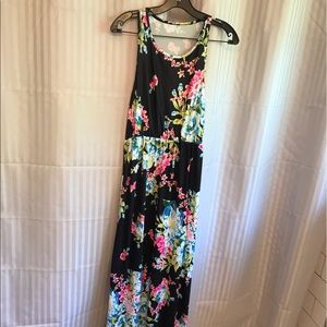 Black floral razor back dress