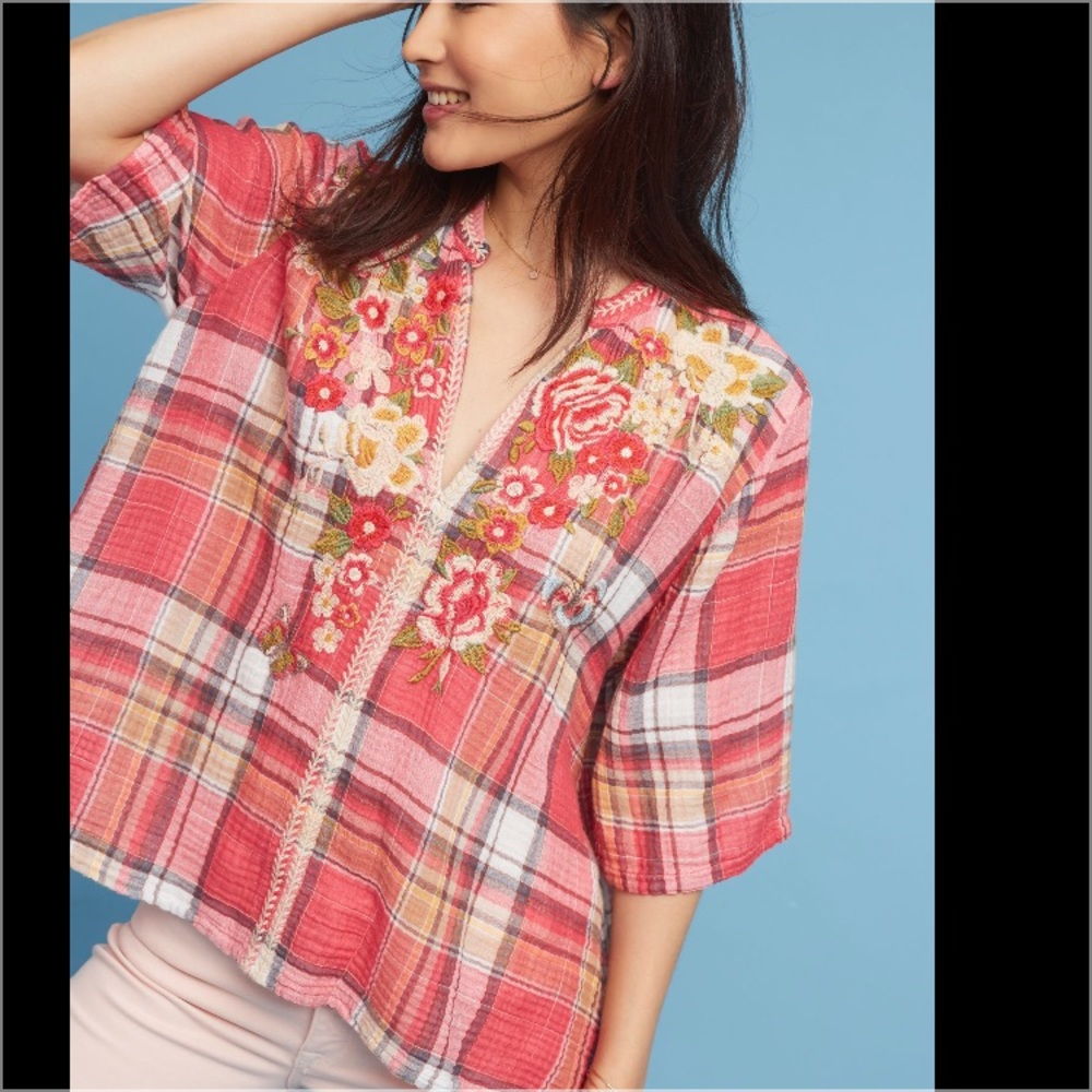 Johnny Was Embroidered High Low Shirt