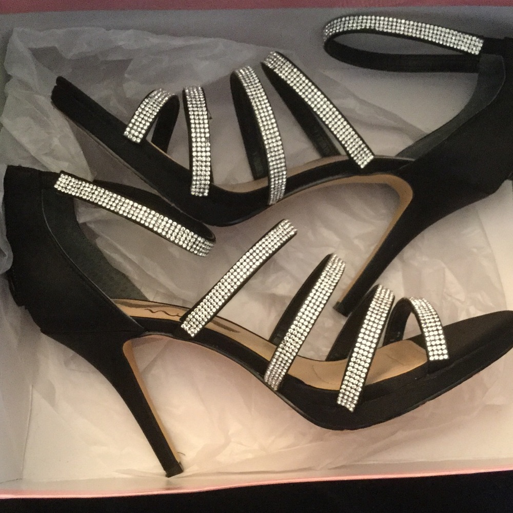 Nina black dress heels with rhinestones