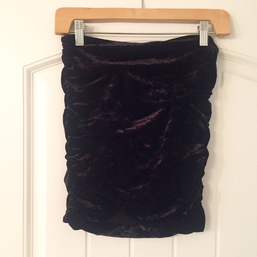 Free People black velvet ruched mini skirt