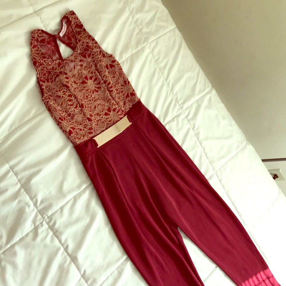 Backless Burgundy/Gold Jumpsuit