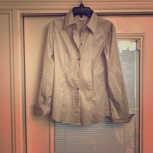 Ny & Co Gray and White pinstriped button down