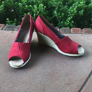 Red Tom's wedges - never worn!