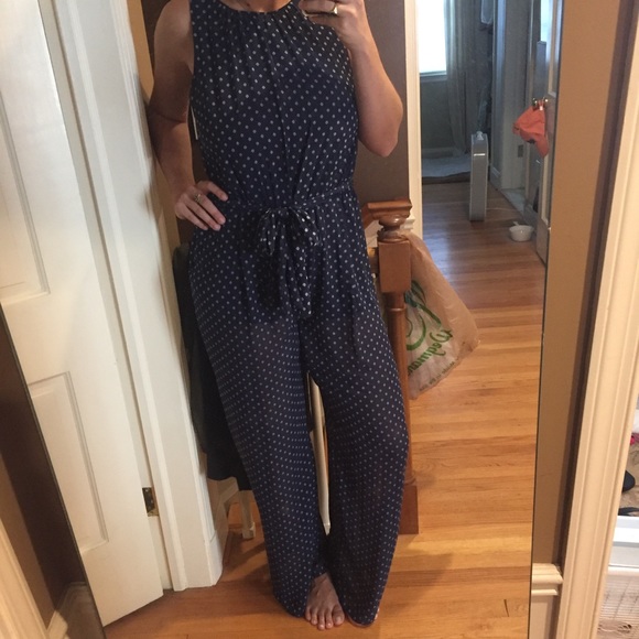 Zara Pants Jumpsuits Zara Blue Polka Dot Lowback Jumpsuit Poshmark