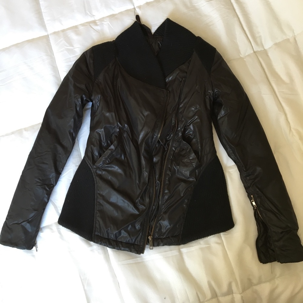 Nylon jacket with asymmetrical zip