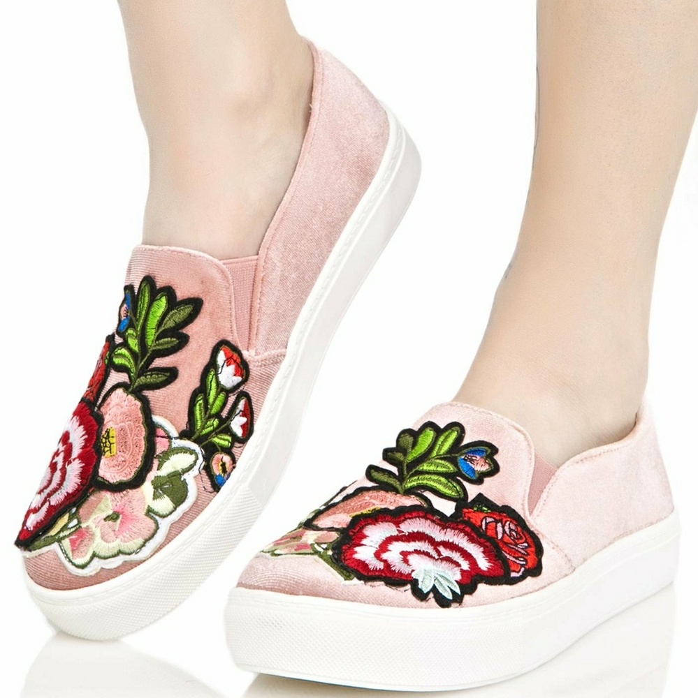 Velvet Embroidered Sneakers