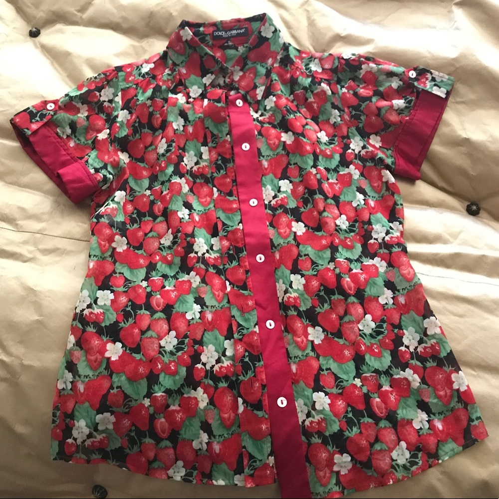 Dolce & Gabbana - Silk Strawberry Button Up Shirt
