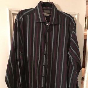 Thomas Dean black/purple stripe dress shirt
