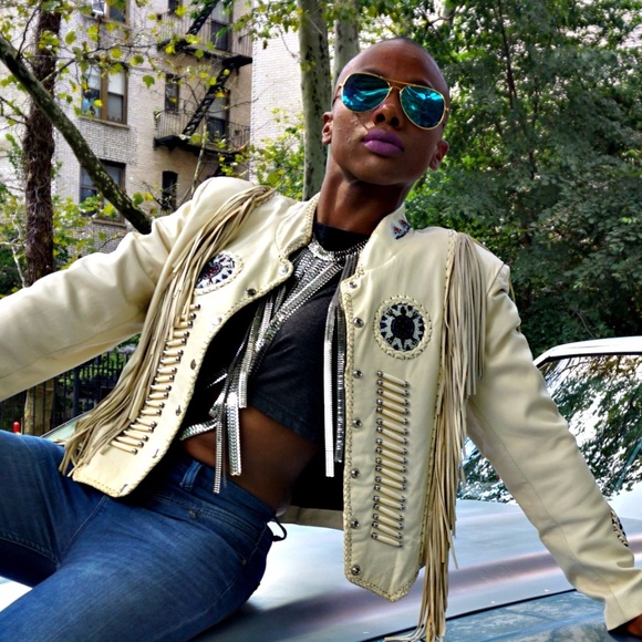 Vintage Designer Jackets & Blazers - Vintage Fringe Beaded Embellished Leather Jacket