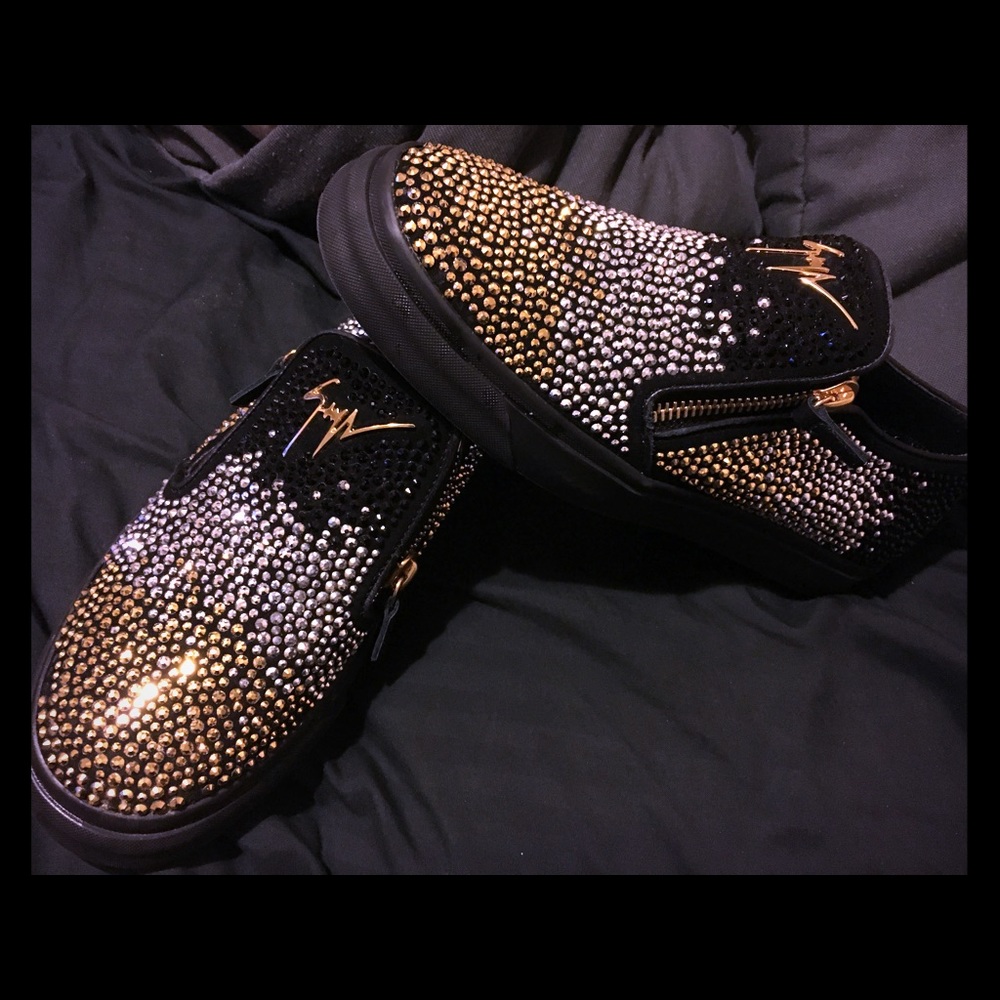 Giuseppe Zanotti Gold and Black Slip Ons - Picture 1 of 1
